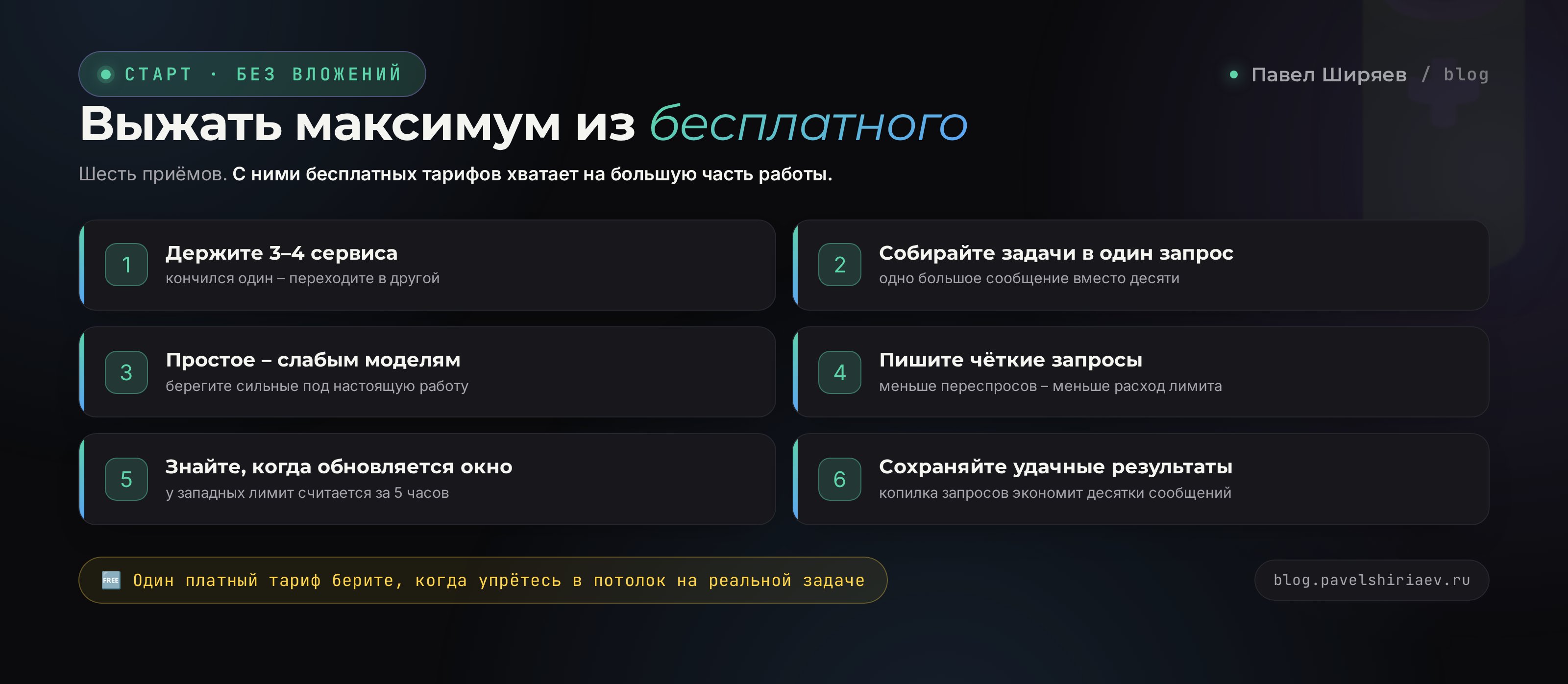 Пять приёмов выжать максимум из бесплатного тарифа нейросети