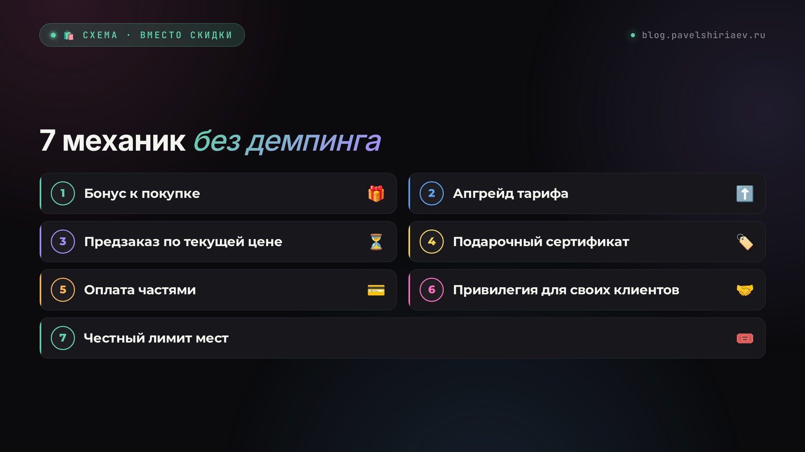 7 механик чёрной пятницы без демпинга: бонус, апгрейд тарифа, предзаказ, подарочный сертификат, оплата частями, привилегия для своих, лимит мест