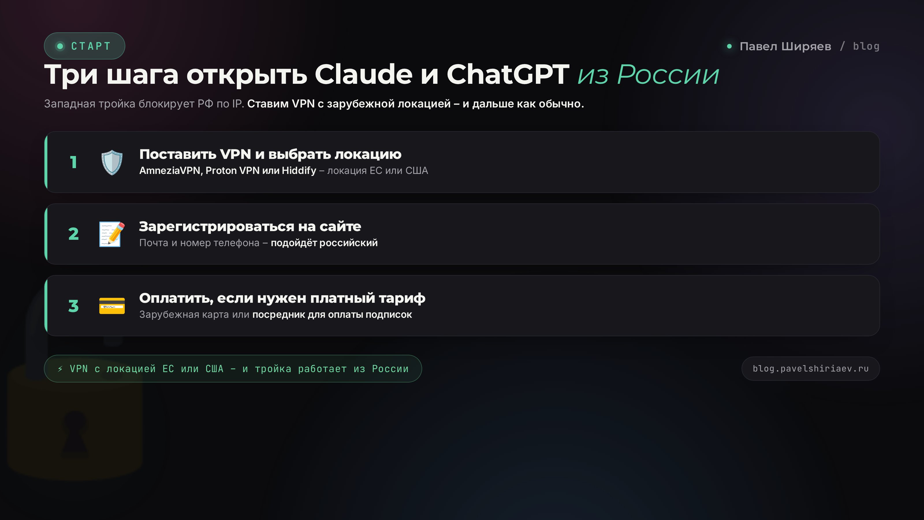 Как открыть Claude и ChatGPT из России через VPN: три шага – локация, регистрация, оплата